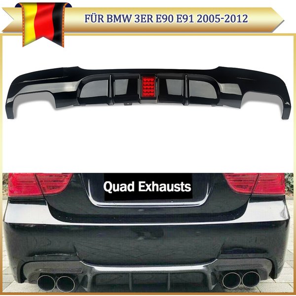 Für BMW E90 E91 M Sport 2005 2006 2007 2008 2009 2010 2011 2012 Heckstoßstangenlippe Splitter mit LED-Bremslicht Heckdiffusor