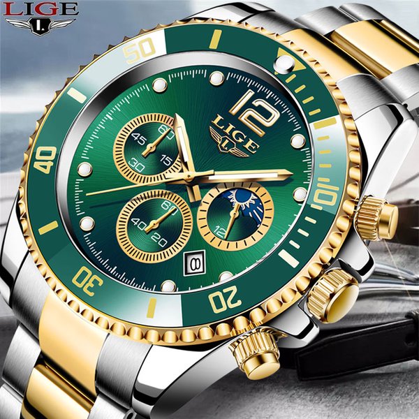 LIGE-Montre de sport étanche en acier inoxydable pour homme, montre-bracelet à quartz chronographe, marque supérieure, luxe, boîte incluse