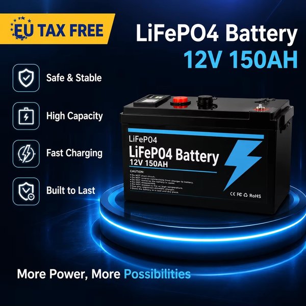 12V 150Ah LiFePO4 Lithium-Ionen-Akku, geeignet für Außenbeleuchtung, Campinglampen, Solar- und Windenergiesysteme, kleine USV-Notstromversorgung.