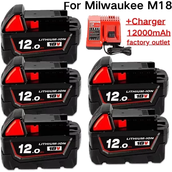 18V 12000mAh Lithium-Akku-Ersatz für Milwaukee M18 M18B5 XC 48‑11‑2402 48‑11‑2411 2604‑22 Bohrsäge Elektrowerkzeug-Akku