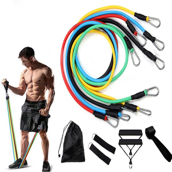 11-teiliges Set Widerstandsbänder Spanner Zugseil Fitness Multifunktionsspanner Anzug Muskeltrainingsgürtel Elastische Ärmelbänder