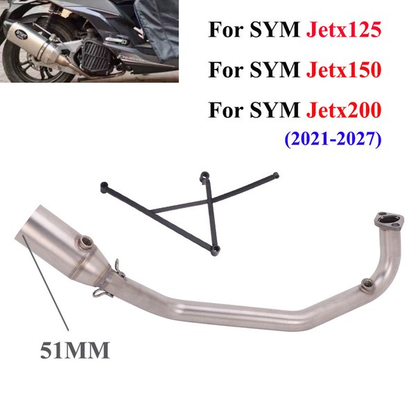 Rura 51MM do SYM Jet‑X 150 JetX125 JetX200 2021-2027, przednia rura łącząca układ wydechowy motocykla, system wydechowy JetX125, stal nierdzewna