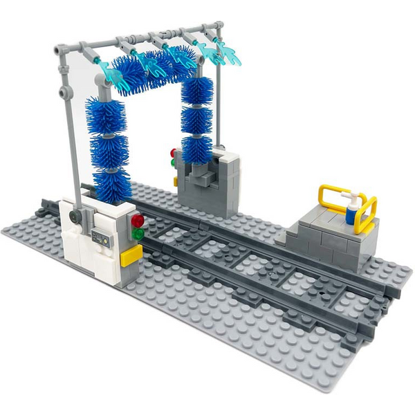 Autowaschanlage - MOC Eisenbahnreinigungsszene Baustein-Set - Kleinteiliges MOC Kreatives Montage-Spielzeug Geschenk