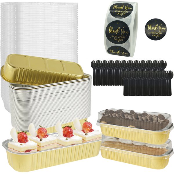 Mini moules à gâteaux avec couvercles et cuillères, 50 pièces, moules de cuisson en aluminium, Mini récipients à pain, boîtes à muffins, moules à pain, outils de cuisine