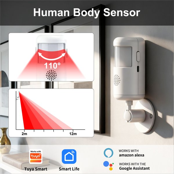 2/4/6/8 Stück Tuya Smart WiFi Infrarot-Detektor DC 5V 4 Alarmmodi App-Fernüberwachung PIR-Bewegungsmelder für Lager, Büro, Haus, Garage