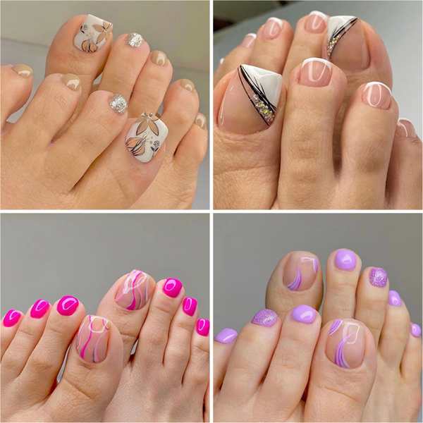 24P faux ongles avec colle ligne française paillettes faux ongles Art détachable presse sur les ongles des orteils acrylique papillon ongles conseils