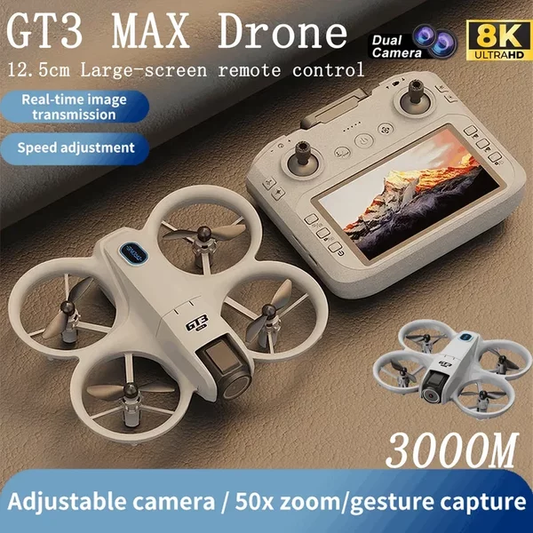 NOUVEAU Drone RC GT3 Mini 8K HD avec Double Caméra, WIFI 5G, Hélicoptère de Photographie FPV, Quadricoptère Pliable à Évitement d'Obstacles et Moteur Brushless