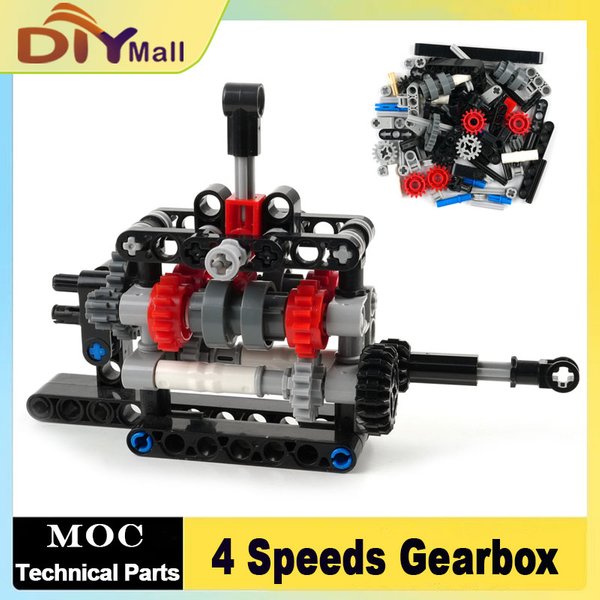 MOC DIY 4-Gang-Getriebe-Bausteine, technisches Modell, M-Motor, Schaltgetriebe, STEM, Lernspielzeug, Leistungsfunktionen
