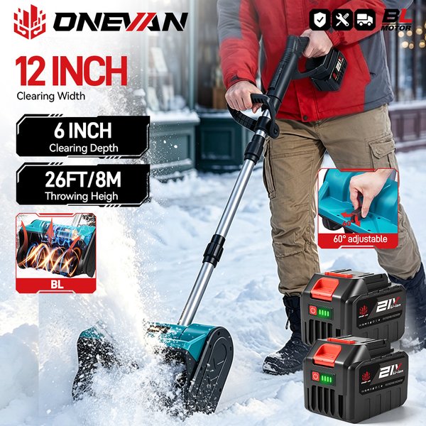 ONEVAN 3000 W 300 mm bürstenloser elektrischer Schneepflug, kabellose Schneekehrmaschine, Schaufel, sauberer Straßenhof, für Makita 18 V Batterie-Pin