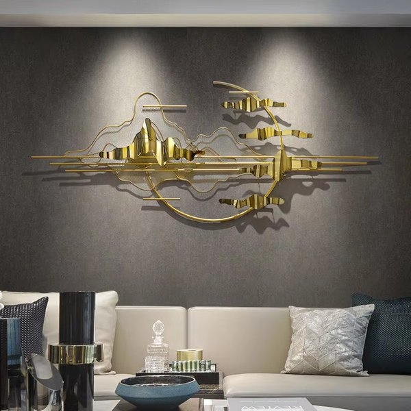 Décoration artisanale en métal doré 135x56, mur de salon créatif en fer léger, Art mural de luxe suspendu