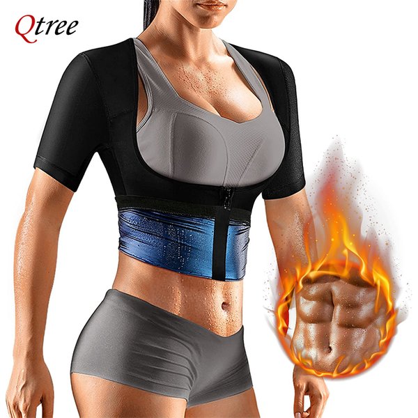 Qtree – vêtements d'entraînement pour femmes, perte de poids, effet Sauna, modelant le corps, entraîneur de taille, bras plus mince, chemise, ceinture de musculation