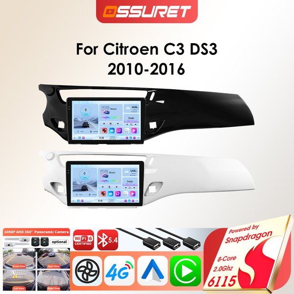 OSSURET Android Auto Audio Multimedia für Citroen C3 DS3 2010–2016 Autoradio-Player GPS Wireless Carplay von Snapdragon 6115