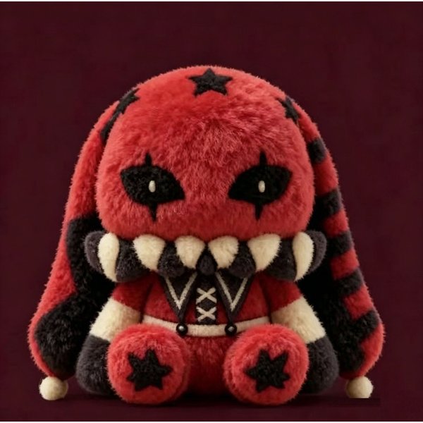 The Freak Circus Pierrot Kaninchen Plüschpuppe mit Sternenstreifen und langen Ohren, weiche Stofffigur, Heimdekoration, Geschenk für Anime-Sammler