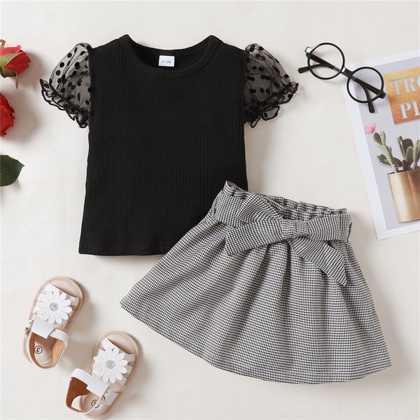 Ensemble chemisier à manches courtes et jupe à carreaux pour bébé fille, tenue de princesse à la mode pour enfant de 1 à 4 ans, 2 pièces