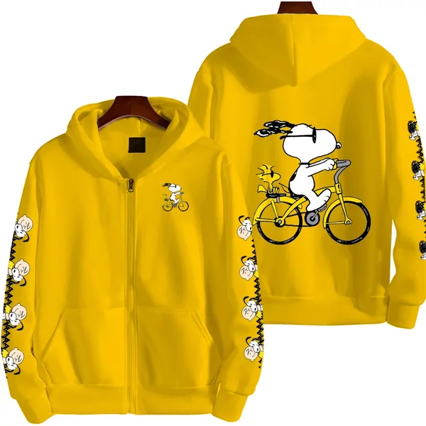 Snoopy Cycling Herren-Cartoon-Herbst-/Winter-Kapuzenpullover mit Reißverschluss, Damen-Street-Casual-Mode-Paar-Sport-Hoodie