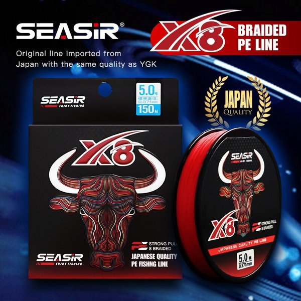 Seasir RedBull 8 tressé Pe ligne de pêche 150M 0.8-5.0 12-50LB japon qualité Multifilament haute résistance brins ligne principale