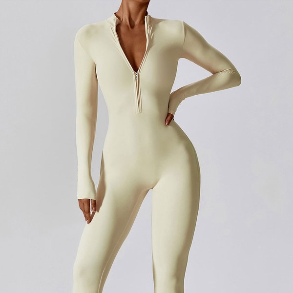 Combinaison de Yoga à manches longues pour femmes, vêtements de sport, combinaisons de gymnastique à fermeture éclair, entraînement, Fitness, une pièce, vêtement moulant pour la peau