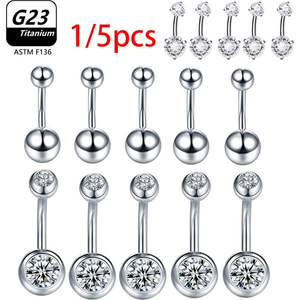 1/5 pièces ASTM F136 G23 titane 14G Nombril anneau Nombril Piercing CZ Sexy femmes corps bijoux Ombligo vente en gros