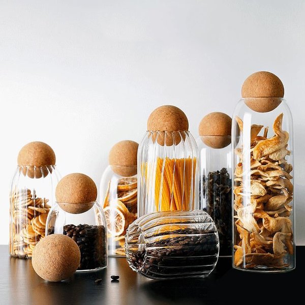 Aufbewahrungsglas mit Holzdeckel, Küchen-Einmachgläser mit Deckel, Glasflasche, Behälter, Müsli-Spender, Vorratsdose