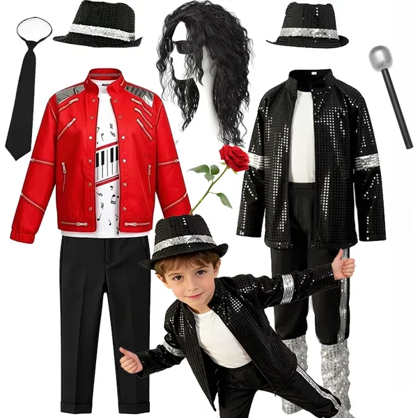 Halloween Kids Cosplay Black Jackson Costume Boys Superstar Singer Outfits Carnival Stage Performance Dance Party Costume