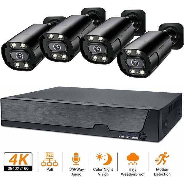 4K 8CH PoE Sicherheitskamerasystem für Zuhause und Außenbereich 4/8 Stück CCTV IP Überwachungskamera Wasserdicht Audio Farbnachtsicht NVR Set