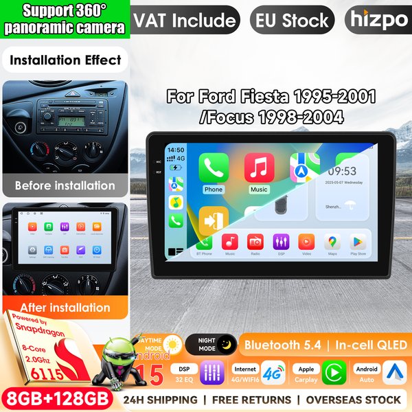 Système radio intelligent Hizpo pour FORD FIESTA 1995-2001 FOCUS 1998-2004, autoradio multimédia GPS 2din, CarPlay sans fil, Android Auto, WIFI, navigation GPS, système intelligent d'intelligence