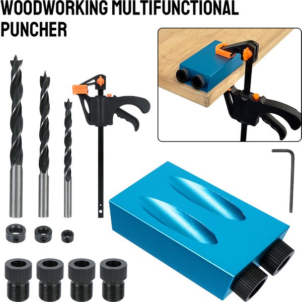 7/14/15Pcs Hole Puncher Woodworking Hole Drilling Guide Locator With Drill Bit Set 15 Degrees Pocket Hole Jig Kit