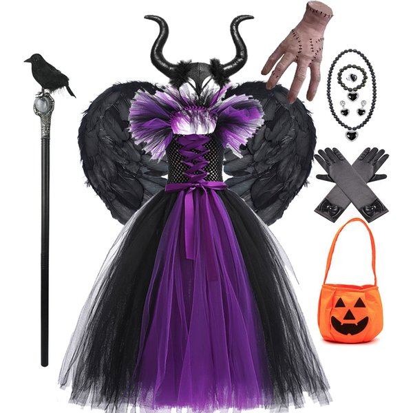 Vêtements de Cosplay pour enfants, Costume maléfique pour Halloween 2025, robe Tutu pour filles, déguisement de reine maléfique, robe de sorcière, Costume de méchant