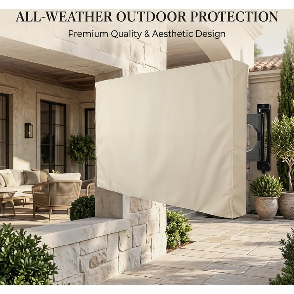 Off-White Premium Waterproof Outdoor TV Protective Cover, Weatherproof Outdoor TV Housing
