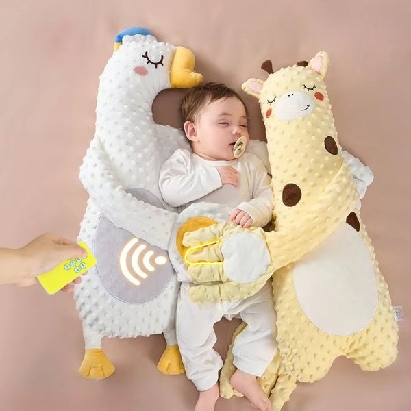 Oreiller de couchage pour bébé, poupée de tapotement pour nouveau-né, avec paume apaisante, télécommande, oreiller électrique pour les mains du bébé, palmier apaisant