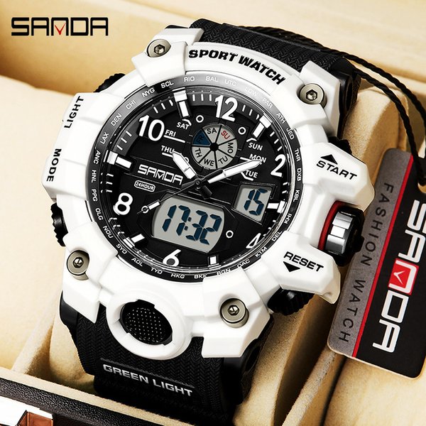 SANDA-Montres-bracelets de luxe pour hommes, montre de sport Shoous, étanche, affichage numérique, militaire, horloge à quartz pour homme