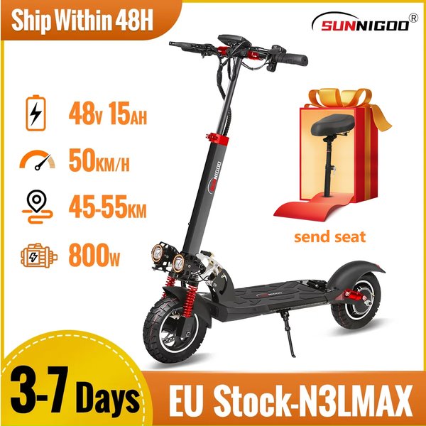 Trottinette électrique Moteur 800W Batterie 48V13AH Siège amovible Trottinette électrique adulte Pneu 10 pouces Trottinette tout-terrain pliable pour trajets urbains