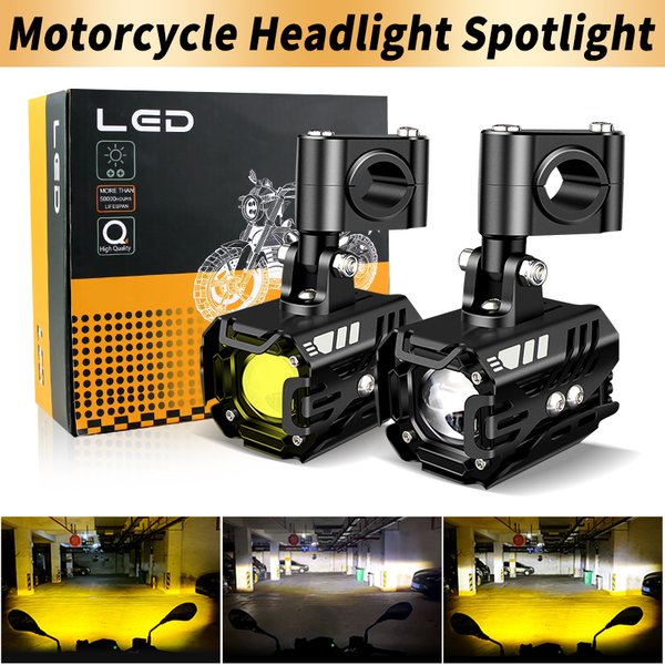 1 ensemble de phares LED supplémentaires pour moto, 80W, lumière de conduite auxiliaire LED brillante, projecteur bicolore, accessoires pour moto