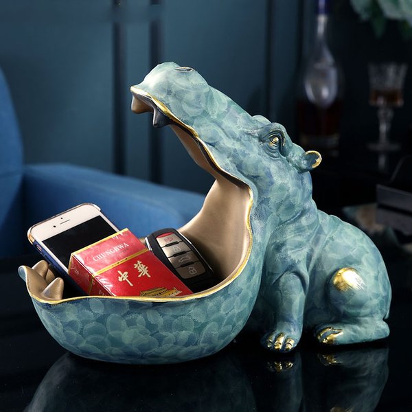 Statue d'hippopotame en résine, Sculpture, clé, stockage de bonbons, ornements, conteneur, décoration de Table de maison, accessoires cadeau