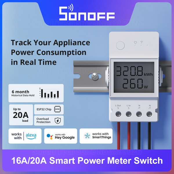 Sonoff pow elite leistungs messer 16a/20a smart switch esp32 chip lcd bildschirm überlast schutz über ewelink alexa google home