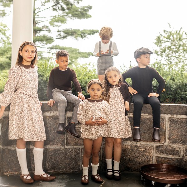 Collection AP Charlotte AW26 Robe à fleurs marron pour filles, ensemble de bloomers pour bébé, tenues assorties pour frères et sœurs, famille