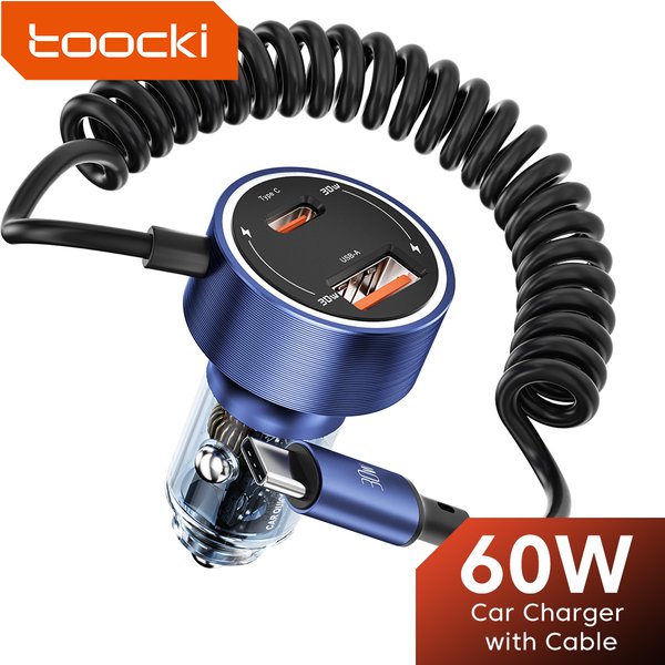 Toocki 60W USB-C Autoladegerät QC4.0 PD3.0 5A Schnellladung Typ-C Autotelefonladegerät PD30W für iPhone 18 17 Samsung Xiaomi Huawei
