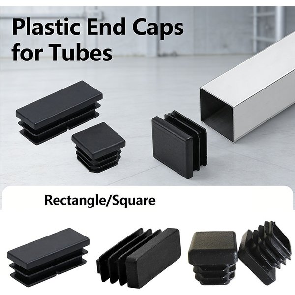 Embouts de finition carrés/rectangulaires en plastique noir pour pieds de meubles, inserts pour tubes, bouchons décoratifs anti-poussière
