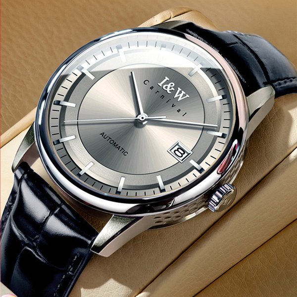 Suisse I & W carnaval marque de luxe japon mis5 automatique mécanique saphir hommes montres étanche en cuir horloge 572G-L