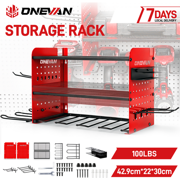 ONEVAN 3-stufiges Wandmontage-Werkzeugaufbewahrungsregal, platzsparender Wandmontage-Werkzeughalter für Schraubenschlüssel, Gebläse und Elektrowerkzeuge für Garage und Werkstatt.
