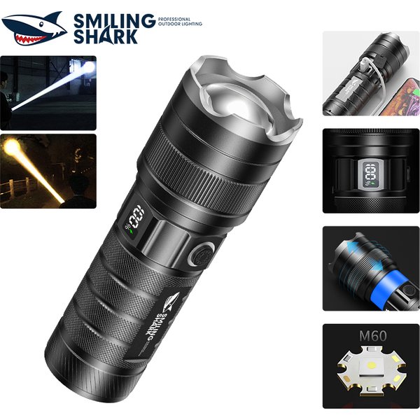 Smiling Shlavabo-Lampe torche zoomable aste avec affichage de puissance, lampe de poche pour le camping, la randonnée en plein air, SD8101