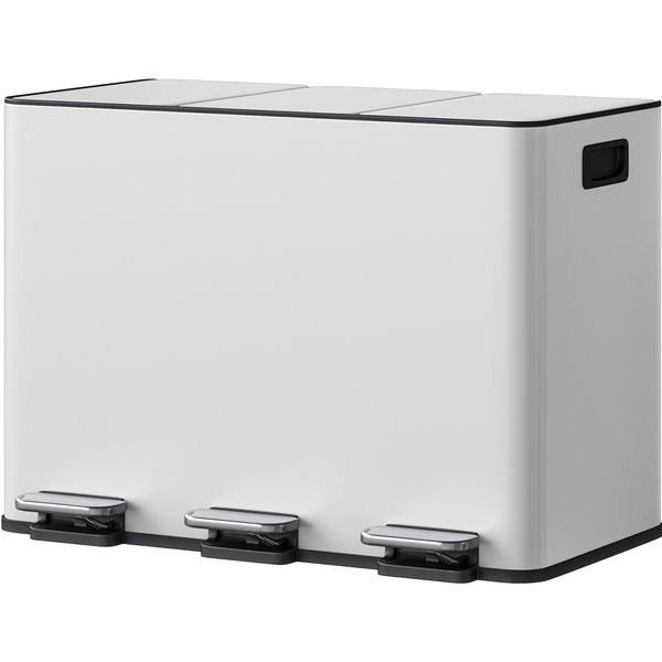 Poubelle à pédale de cuisine 3x15L en acier inoxydable, poubelle de tri sélectif multi-compartiments avec seaux amovibles, poignée latérale pour cuisine et salon