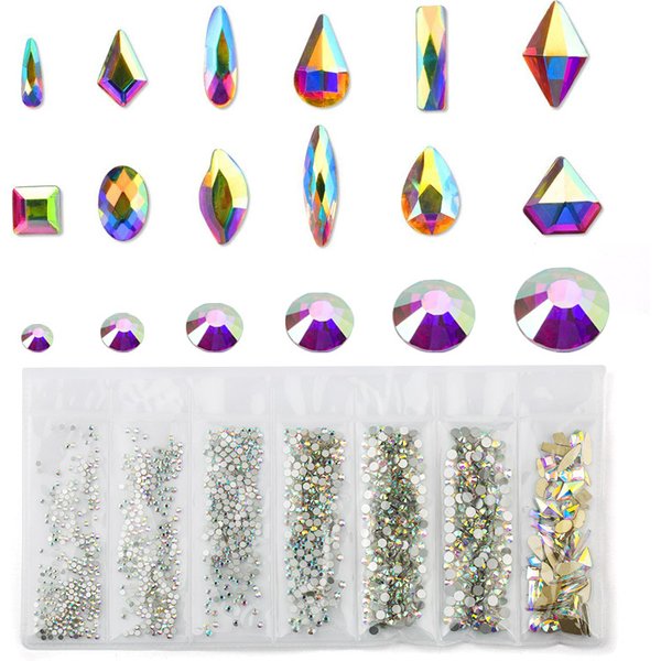 Gemischte Größe Strasssteine für Nägel Kunst Dekorationen Kristalle Strass Glas Mix 3D Diamant Edelstein Nagelteile Werkzeuge Zubehör