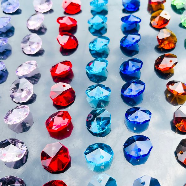 Perles octogonales en cristal, 50 pièces, 14mm, 2 trous, prismes, pièces de lustre, pendentif en verre, rideau de perles amples, bijoux à bricoler soi-même, décor de mariage
