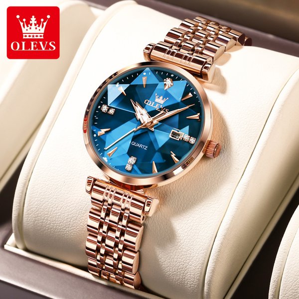 OLEVS Damenuhren, Schmuck, Quarzuhr, wasserdichtes Edelstahlarmband, Roségold-Uhr für Damen, modisches Uhrenarmband-Set