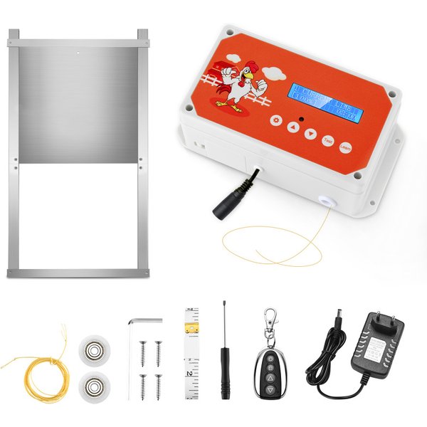 Automatic Chicken Coop Door Poultry Flap LCD Timer Light Sensor Remote Control Battery Power Pull 3KG Henhouse Without Door