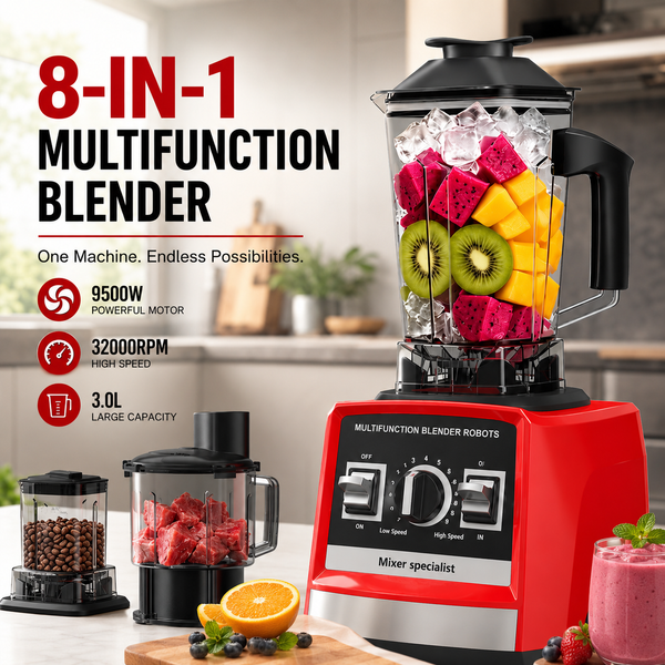 Robot culinaire multifonction 8 en 1, 9500W, mixeur haute vitesse 3L 32000 tr/min, presse-agrumes, hachoir à viande, mixeur à smoothies, appareil de cuisine