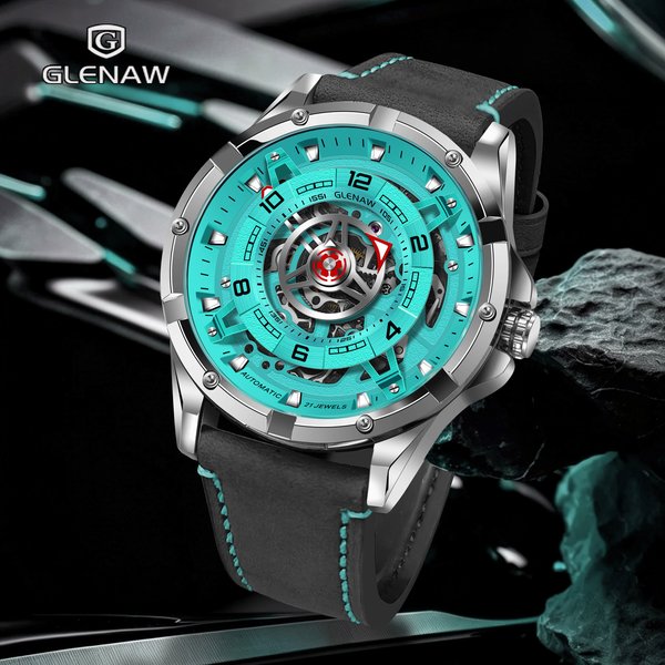 Montre mécanique à cadran squelette GLENAW Design 2026, montre de luxe pour homme avec éclairage nocturne, montre automatique étanche, très vendue.
