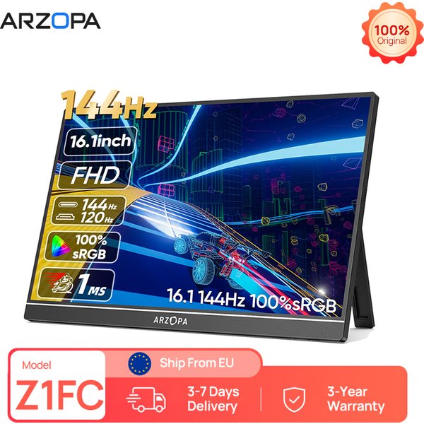 ARZOPA 16,1 Zoll tragbarer Monitor, 144 Hz, 100 % sRGB, 1080P FHD, IPS-Bildschirm, externer zweiter Bildschirm für Laptop/PC/PS5/Mac/Xbox Z1FC