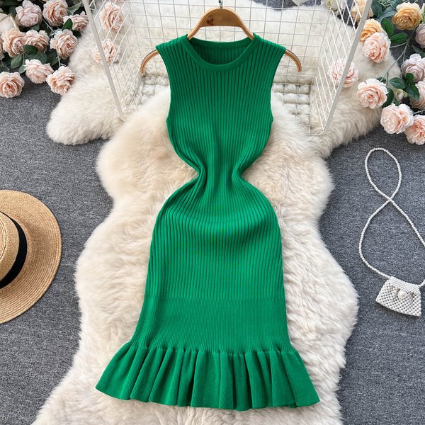 YuooMuoo Frühen Herbst Sexy Paket Hüften Rüschen Mini Kleid Sommer Mode Y2K Gestrickte Bodycon Damen Kleid Koreanische Party Vestidos